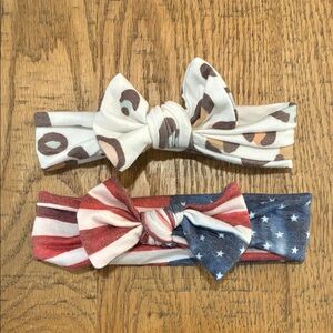 Copper Pearl Leopard and Stars & Stripes Kids Headband Bow Set